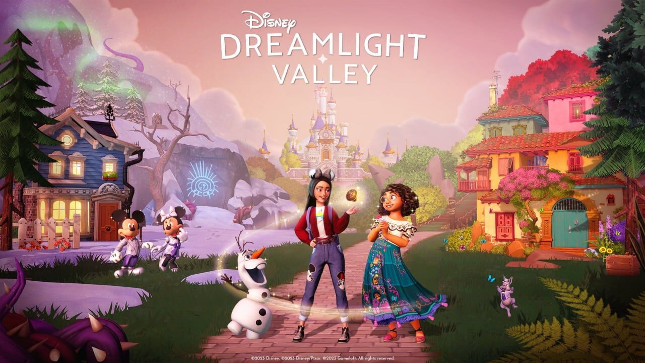 Promotionele afbeelding van Disney Dreamlight Valley met Olaf en Mirabel voor de update van 16 februari