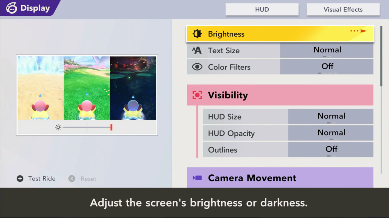 kirby air riders accessibility menu